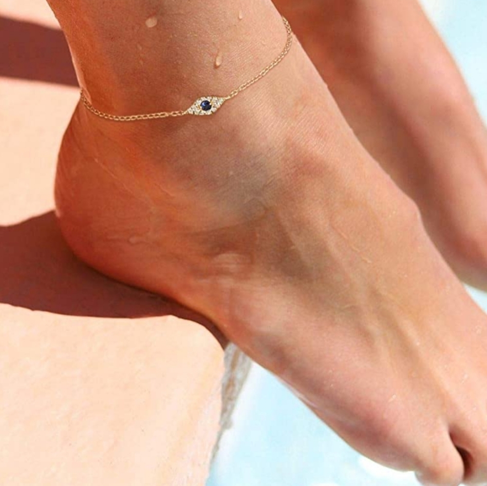 14k Evil eye anklets